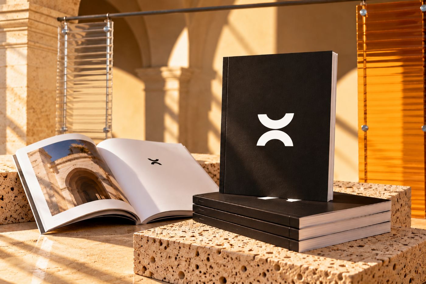 Libri in brossura con copertina nera e logo bianco